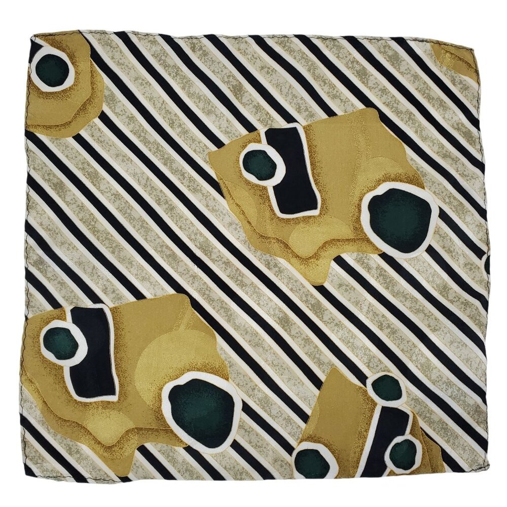 100% Silk Hand-Rolled Hem Pocket Square Handkerchief Abstract Gold Green